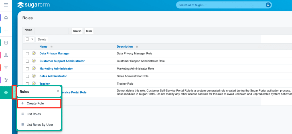 role management and role creation in sugar